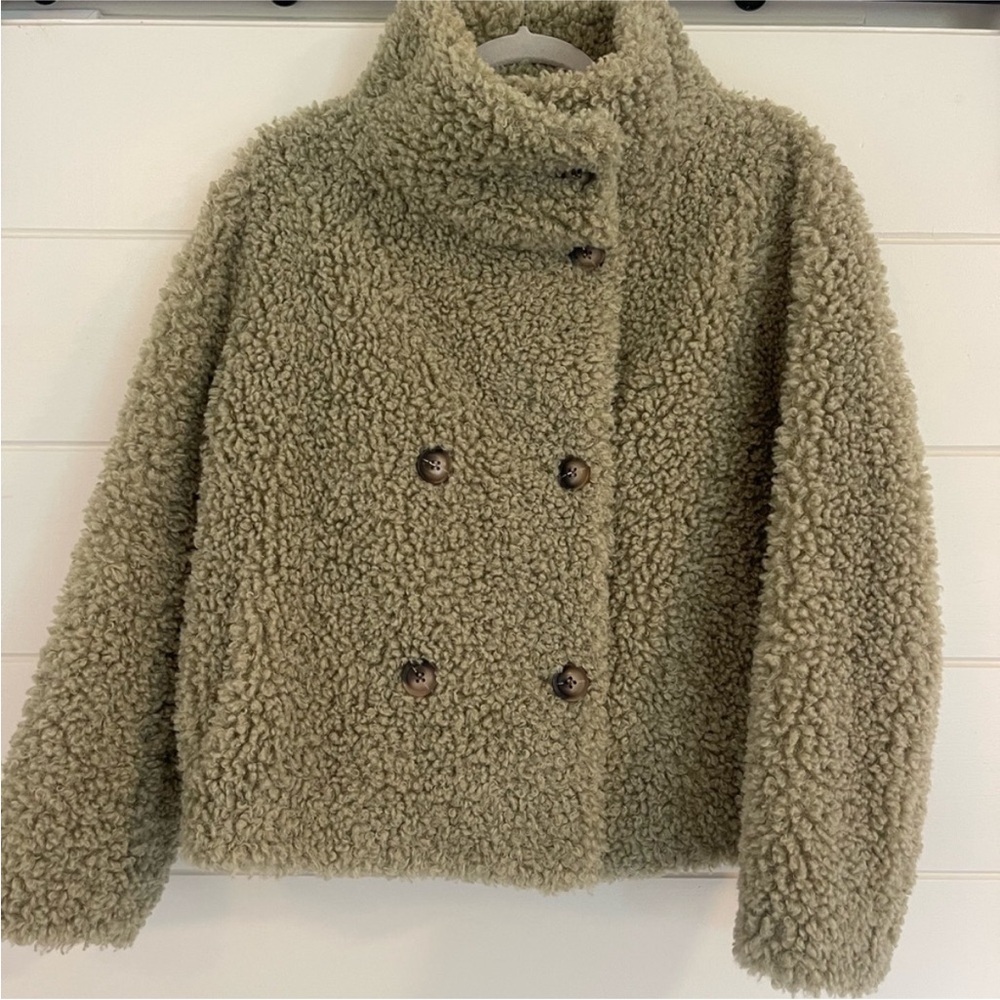 Anthropologie Olive Green Sherpa Jacket